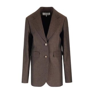 Loewe Linen Single-Breasted Tailored Jacket - female - Loewe - Blazers - Brown - S - Jackets