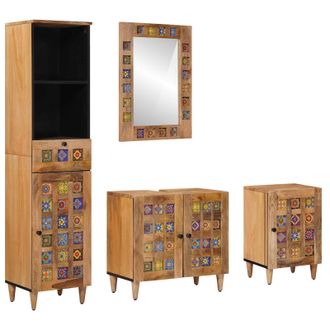 vidaXL Juego De Muebles De Ba&ntilde;o 4 Pcs Natural Madera De Mango Maciza Vidaxl