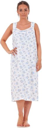 Generic Women Nightwear Rose Heart Print 100% Cotton Sleeveless Long Nightdress M to 3XL, Blue