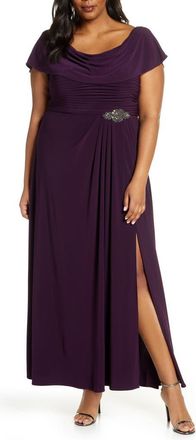 Alex Evenings Cowl Neck Beaded Waist Gown in Eggplant at Nordstrom, Size 14W