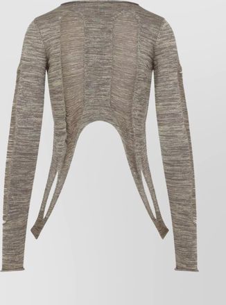 Rick Owens wool-blend distressed cropped asymmetric long-sleeve top