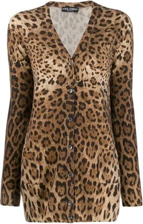 Dolce & Gabbana Cashmere cardigan met luipaardprint - Dames - Vesten - Bruin - XS - Truien & Vesten