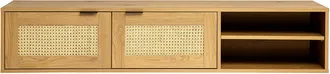 Miliboo Mueble De Tv De Pared Acabado En Madera Clara Y Tejido De Rat&aacute;n 2 Puertas L150 Cm Manila