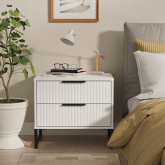Lewis's Fluted 2 Drawer Side Table in White Matt - Ready Assembled - Lewiss Home | TJ Hughes