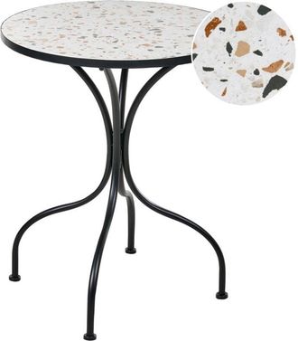 Beliani Mesa De Balc&oacute;n Bistr&oacute; Para Exteriores Estilo Vintage Tablero Con Efecto Terrazo Y Estructura De Hierro Negro Artena