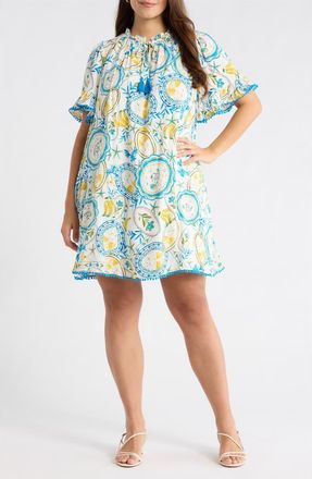 Sugarlips Harvest Island Darcie Shift Dress in White Blue Yellow at Nordstrom, Size 2 X