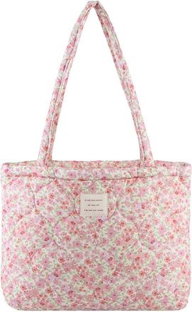 Generic ANKICK Floral Tote Bag Quilted Puffer Shoulder Bag Medium Aesthetic Padded Travel Bag for Work Shopping Vacation without Zip