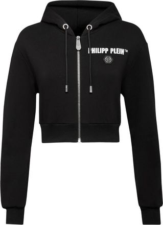 Philipp Plein Hoodie Sweatjacket Silver Fringe - Dames - Vesten met rits - Zwart - S - Katoen - Hoodies & sweatvesten