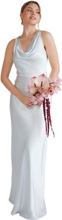 Six Stories Cowl Front Satin Bridesmaid Dress in Ice Blue at Nordstrom, Size 12