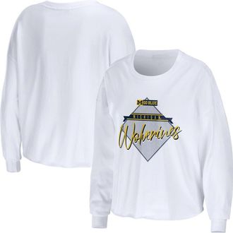 WEAR by Erin Andrews Womens WEAR by Erin Andrews White Michigan Wolverines Diamond Long Sleeve Cropped T-Shirt at Nordstrom, Size Xx-Large