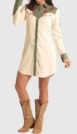 Panhandle Womens Retro Snap Chainstitch Shirt Dress In Ecru