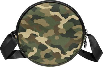 Generic Circle Crossbody Bag for Women, Camouflage Small Sling Bag Daypack with Zipper Adjustable Shoulder Straps Casual Ladies Girls Round Purse
