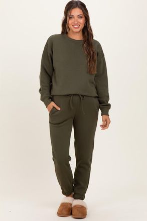 Pinkblush Fleece Long Sleeve Pullover & Jogger Set in Olive Green at Nordstrom, Size X-Large