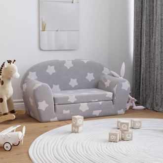 vidaXL Sof&aacute; Cama Infantil 2 Plazas Felpa Suave Gris Claro Estrellas Vidaxl