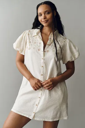 Pilcro 100% Cotton Puff-Sleeve Mini Shirt Dress