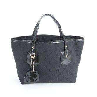 Gucci Black Leather Canvas Handbag Tote Bag (Pre-Owned)