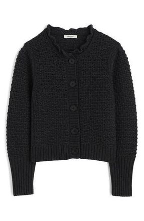 Madewell Scalloped Merino Wool Blend Cardigan in Charcoal at Nordstrom Rack, Size Xx-Small