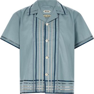 Bode Ribbon Plaid Short Sleeve Shirt - Heren - Korte mouwen Overhemden - Blauw - XL - Katoen - Overhemden