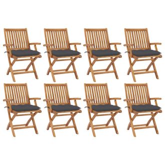 vidaXL Vidaxl - Sillas De Jard&iacute;n Plegables 8 Uds Madera Maciza Teca Con Cojines