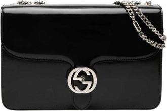 Gucci Pre-owned Patent Leather Crossbody Bag - Dames - Vintage Schoudertas - Zwart - ONE Size - Leer - Vintage