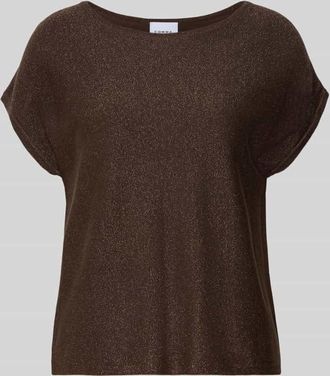 Comma Strickshirt aus Viskose-Mix mit Rundhalsausschnitt in Dunkelbraun, Gr&ouml;&szlig;e 34