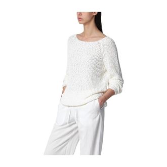 Dunst Round-neck Knitwear, female, White, Size: M Crochet Crew Neck Knit
