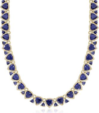 Ross-Simons Sapphire and White Topaz Necklace in 18kt Gold Over Sterling