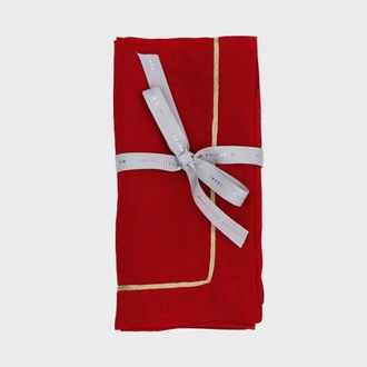 Joanna Buchanan Gold trim linen dinner napkin, set of two in Red at Nordstrom