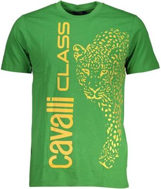 Cavalli T-shirt met print en ronde hals - Heren - T-shirts - Groen - XL - Katoen - Tops