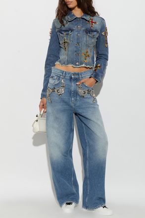 Dolce & Gabbana Denim Jacket With Appliqu&eacute;s, Womens, Blue