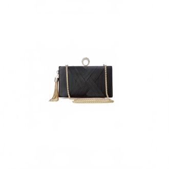 Babeyond Womens Vintage Tassel Rhinestone Ring Clutch In Black