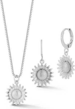 Glaze Jewelry Sunflower Pendant Necklace & Drop Earrings Set in Silver at Nordstrom Rack