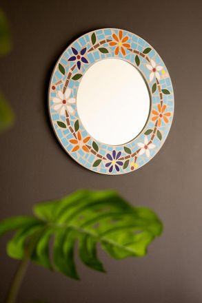 Kalalou Round Mosaic Tile Framed Mirror