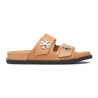 Tory Burch Schoenen, Dames, Beige, 39 EU, Leer, Turnlock Sport Slide