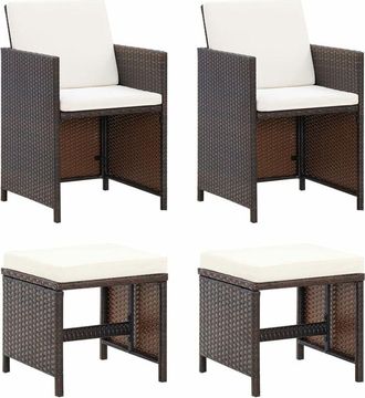 vidaXL Conjunto De Silla De Jard&iacute;n Y Taburete 4 Piezas Rat&aacute;n Pe Negro Vidaxl