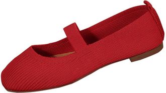 Generic Red Female Fashion Knitted Mesh Shoes with Flat Sole and Breathable Design for Walking and Leisure 2025 Stylish