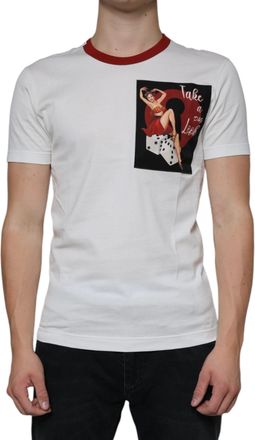 Dolce & Gabbana White Graphic Print Cotton Crew Neck Mens T-shirt (Pre-Owned)