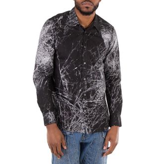 Alexander McQueen Alexander Mcqueen Mens Black Smashed Screen Print Shirt, Neck Size 15.5