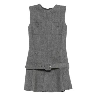 Self Portrait Short Dresses, female, Gray, Size: 2XS Herringbone Flared Mini Dress