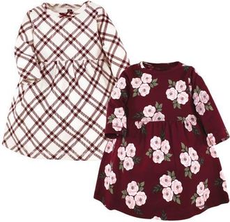 Hudson Baby Double Pack of Long-Sleeve Dress in Red Burgundy Floral at Nordstrom, Size 3T
