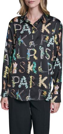 Karl Lagerfeld Print Oversize Button-Up Shirt in Black/Panna Cotta Multi at Nordstrom, Size X-Large