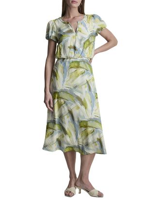 DKNY Printed Voile Tiered Tie-Neck Dress