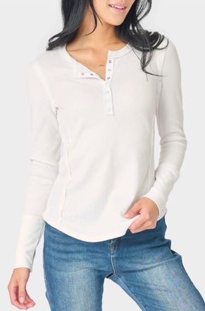 Gibsonlook Thermal Long Sleeve Henley Tee In White