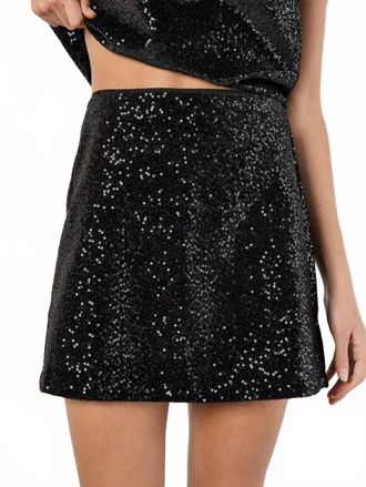 Apricot Sequin Velvet A Line Mini Skirt In Black