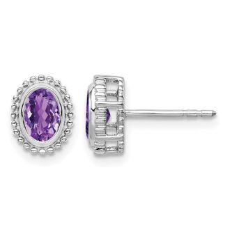 Diamond2Deal 14k White Gold Oval Amethyst Stud Earrings
