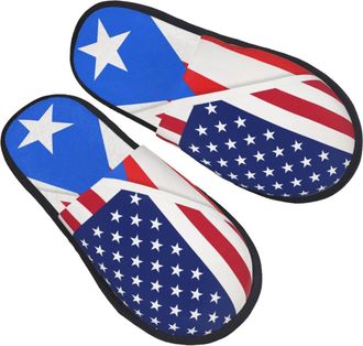 Generic Cotton Slippers American Puerto Rico Flag Reusable Shoes Portable Slippers For Bedroom Trip Hotel L