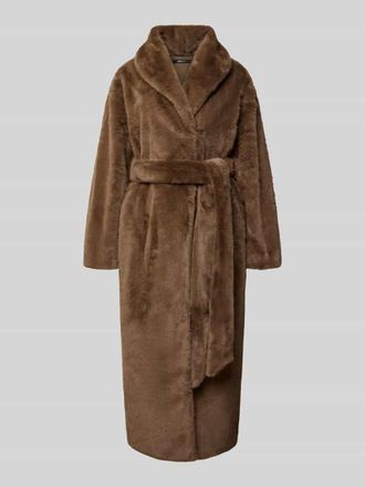 Gina Tricot Mantel aus Kunstfell mit Bindeg&uuml;rtel in Mittelbraun, Gr&ouml;&szlig;e XL