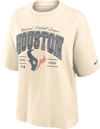 Nike Houston Texans Vintage Mod Boxy Nike Womens NFL T-Shirt in White | 01CM15A9H-U9E