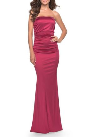 La Femme Chic Strapless Liquid Jersey Gown with Ruching in Deep Red at Nordstrom, Size 10
