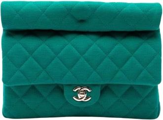 Chanel Pre-owned Quilted Jersey Clutch - Dames - Vintage Schoudertas - Groen - ONE Size - Vintage
